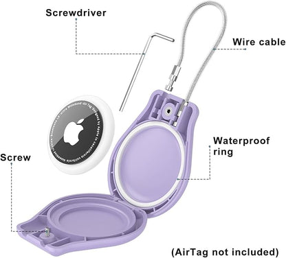 AirTag Holder with Wire Cable Compatible with Apple AirTags, Ultra Durable Anti-Lost Protective Lock Case for Luggage, Key, Backpack (Pruple)