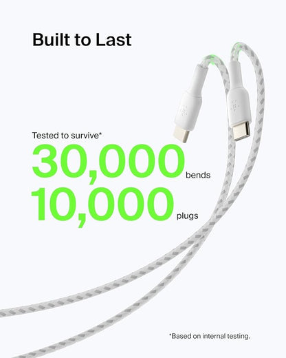 Belkin USB A to USB C Cable, 3.3ft, 15W - Type C Charger, iPhone Charger Cord, Soft, Braided, Flexible for iPhone 17 & 16, Galaxy S25, Pixel 10, iPad Pro, Airpods Pro, Switch & More - White