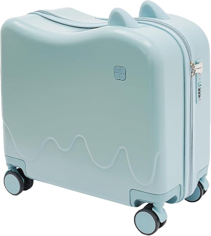 18-Inch Kids Ride-On Suitcase - Cute Lightweight Trolley Luggage with 4 Silent Spinner Wheels & Lock for Travel - Perfect for Ages 3-6 (Sky Blue)