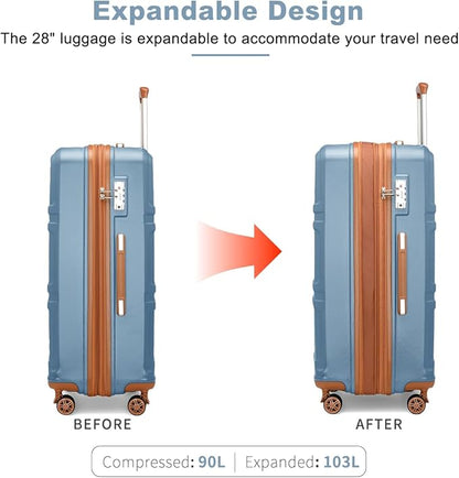 Kono 28 Inch Luggage Expandable Suitcase with Spinner Wheels TSA Lock Lightweight PC+ABS Hardside Large Checked Luggage Durable Rolling Suitcase Apricot Blue