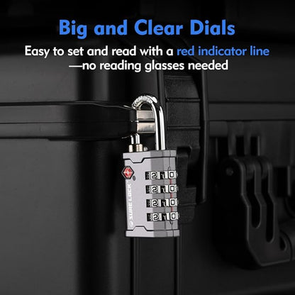 SURE LOCK TSA Accepted 4 Dig Heavy Duty Big Combination Luggage Padlock All Metal Travel Lock for Equipment Hard Case Luggage Gun Case Gym Locker Pelican Vault Lock (2, Grey)