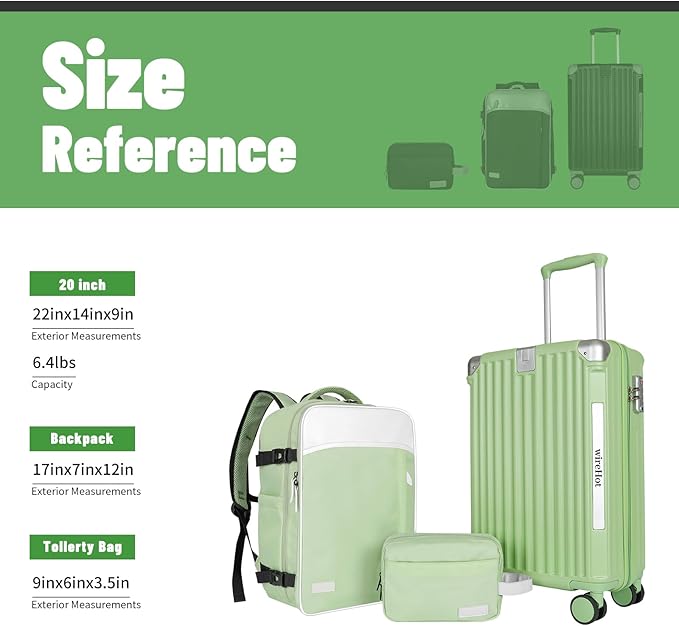 22x14x9 Airline Approved Vintage Style Carry On Luggage with Backpack Sets, ABS+PC Hardshell Small 20 inch Retro Suitcase with Protective Cover & Luggage Tag (Avocado Green, 20in/BP/TB)