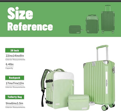 22x14x9 Airline Approved Vintage Style Carry On Luggage with Backpack Sets, ABS+PC Hardshell Small 20 inch Retro Suitcase with Protective Cover & Luggage Tag (Avocado Green, 20in/BP/TB)