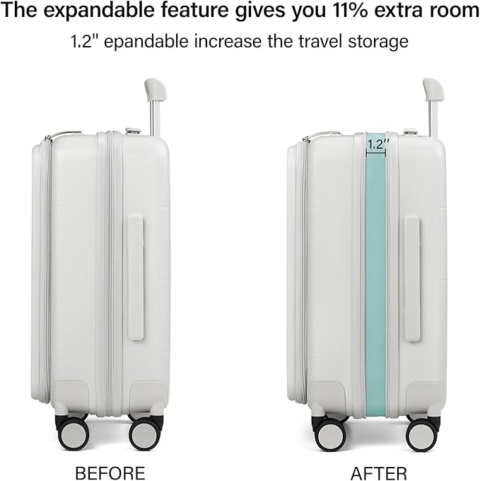 MILADA 24 Inch Expandable Top Opening Luggage with Spinner Wheels Medium Checked Suitcase with Wheels Hard Shell Trunk Suitcase TSA Approved Luggage for travel, White
