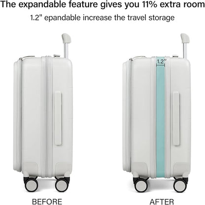 MILADA 24 Inch Expandable Top Opening Luggage with Spinner Wheels Medium Checked Suitcase with Wheels Hard Shell Trunk Suitcase TSA Approved Luggage for travel, White