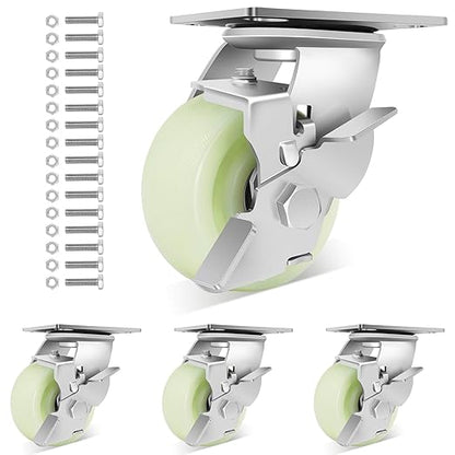 W B D WEIBIDA Heavy Duty Caster Wheels 4 Inch - 2500 LBS, PP Plate Castor Set of 4 with Double Ball Bearings, Non-Marking Quiet Industrial Swivel Casters for Hand Trucks, Carts, Industrial Equipment