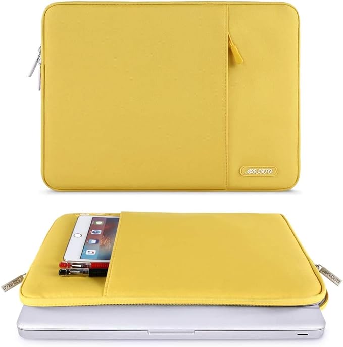 MOSISO Laptop Case 16 inch, 15-15.6 inch Laptop Sleeve Compatible with MacBook Pro 16 M4 M3 M2 M1, HP Acer Dell Lenovo ASUS Notebook, Polyester Vertical Computer Sleeve Bag with Pocket, Yellow