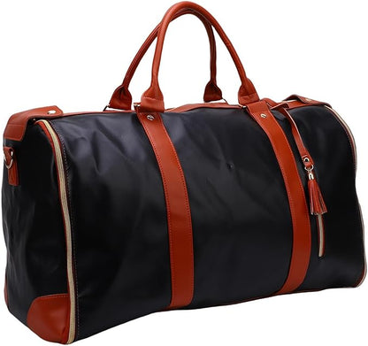 Fabater Travel Bag with Detachable Trolley, 40L Large Capacity water proof Rolling Garment Duffel Bag, with Leather Handle and Shock Absorbing Wheels, for Business Trip and Weekender (Black Brown)