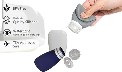Travel Bottles for Toiletries, TSA Approved 3oz (90ml) Leak Proof Silicone Soft Refillable Squeeze Travel Size Containers BPA Free for Air Travel, Shampoo, Conditioner Patriotic (Red-White-Blue)