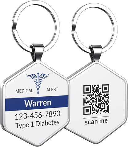 DISONCARE QR Code Medical Alert Tag, Custom Medical ID with Online Profile for Emergency Contact & Health Info – For Allergies, Diabetes, Autism & More（Pearl White）
