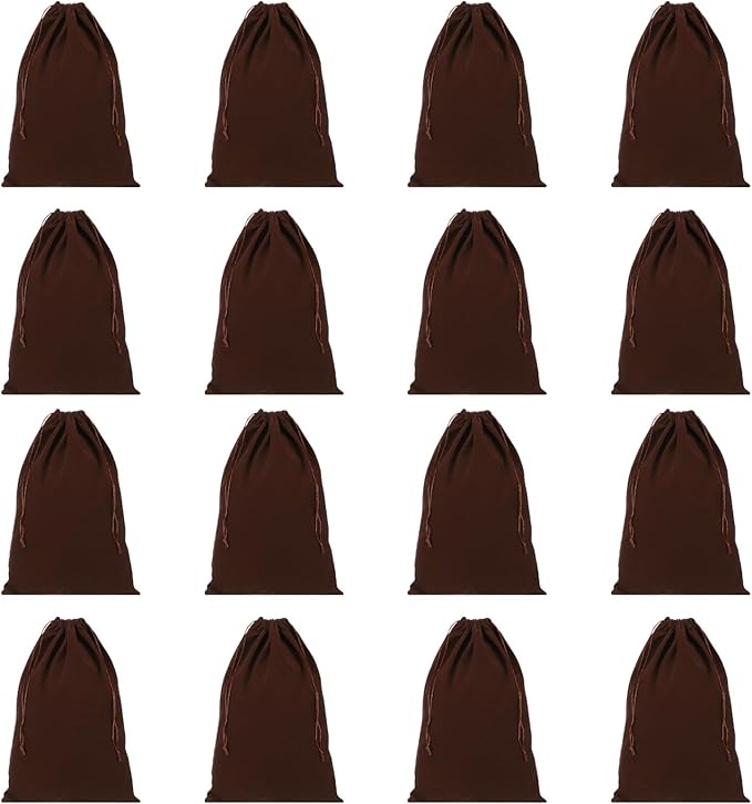 PATIKIL Shoe Dust Bag, 16 Pack Duster Flannel Shoes Pouch with Drawstring Washable Breathable Travel Shoe Bags for Home Luggage Storage, 12x17" Brown