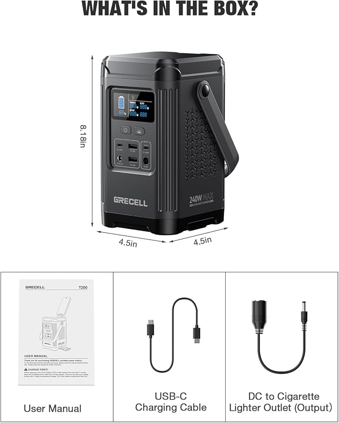 240W Portable Power Station 154Wh/48000mAh, 100W USB-C PD(Dual Way) LiFePO4 Battery Power Bank Station, 7 ports Solar Generator with LED and Stand for Camping, Home, Travel(Wall Charger Not Included)