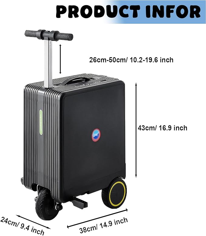 Smart Rideable Carry-On Luggage, Rideable luggage-Roller Suitcase with 100 Wh Removable Battery, Zipperless Hardside Cabin Luggage with ABS+PC hardshell,USB Port, Airline-Approved 22 in