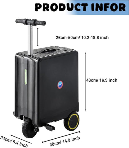 Smart Rideable Carry-On Luggage, Rideable luggage-Roller Suitcase with 100 Wh Removable Battery, Zipperless Hardside Cabin Luggage with ABS+PC hardshell,USB Port, Airline-Approved 22 in