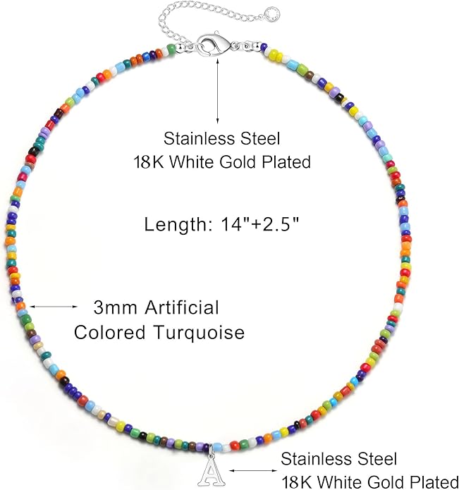 Yoosteel Christmas Gifts for Teen Girls Grandkids - Colorful Beaded Initial Necklace for Girls Jewelry A-Z Letter Choker Necklace Birthday Gifts Stocking Stuffers for Teenage Girl Women Gifts