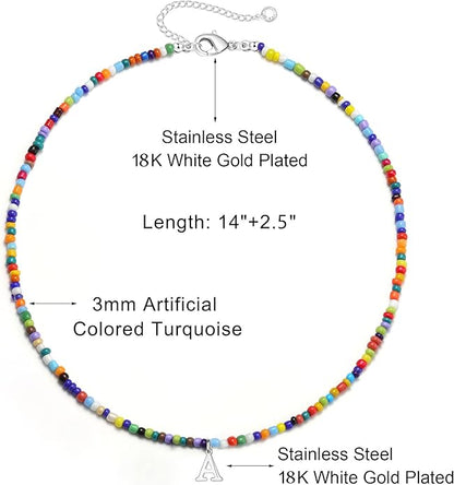 Yoosteel Christmas Gifts for Teen Girls Grandkids - Colorful Beaded Initial Necklace for Girls Jewelry A-Z Letter Choker Necklace Birthday Gifts Stocking Stuffers for Teenage Girl Women Gifts