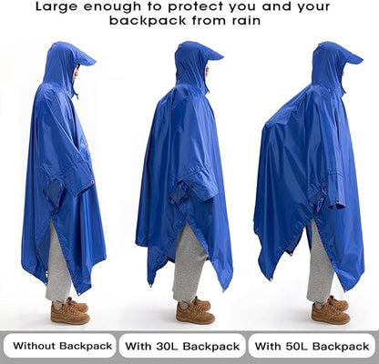 Cosmine Hooded Rain Poncho for Adult with Pocket, Waterproof Lightweight Unisex Raincoat Jacket for Hiking Camping Emergency