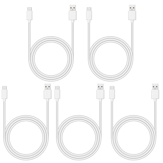 Smays USB to USB C Cable 3ft 5-Pack, Type C Phone Charger Cord Bulk, White