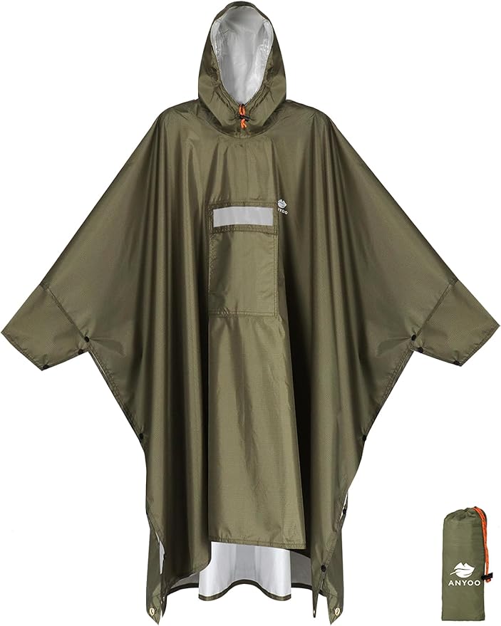 ANYOO Hooded Rain Poncho for Adults Waterproof Lightweight Rain Coat for Men Women Reusable Rain Jacket for Emergency Outdoor