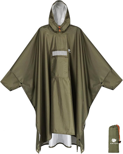 ANYOO Hooded Rain Poncho for Adults Waterproof Lightweight Rain Coat for Men Women Reusable Rain Jacket for Emergency Outdoor