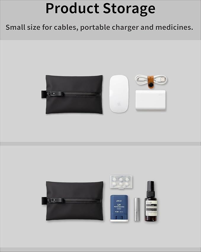 Water-Resistant Zipper Pouch, Made in Japan, Compact Organizer for Cords & Essentials, Multipurpose Bag for Cosmetics, Travel Accessories & Toiletries, Eco & Durable Materials, TOFTPOUCH, Small, Gray