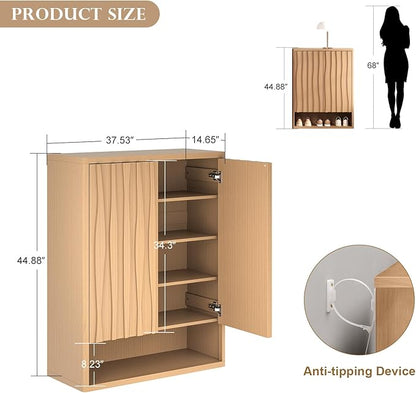 Shoe Cabinet - 2 Doors Shoe Cabinet Storage for Entryway, Modern 4 Shelves Shoe Storage Organizer with Easy Push to Open Doors to 24 Pairs