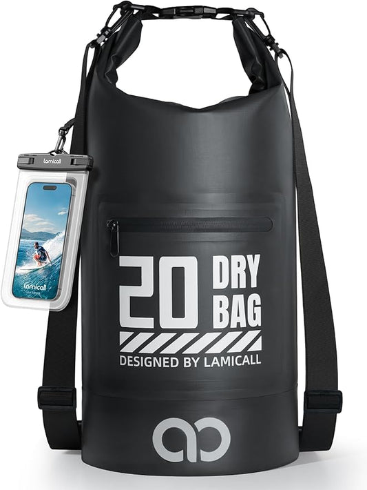 Lamicall Dry Bag, Waterproof Bag - [Durable & Floating] 5L/10L/20L/30L/40L Roll Top Drybag with Water Proof Phone Pouch for Travel Swimming Boating Kayaking Paddle Board Camping Beach Accessories