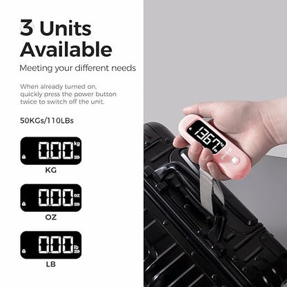 pack all 110 Lbs Luggage Scale, Digital Handheld Baggage Scale, Travel Suitcase Weight Scale with LCD Display, Battery Included, Pink