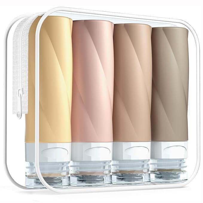 Gemice Travel Bottles for Toiletries, 3oz Tsa Approved Travel Size Containers BPA Free Leak Proof Travel Tubes Refillable Liquid Travel Accessories with Clear Toiletry Bag (4 Pack)