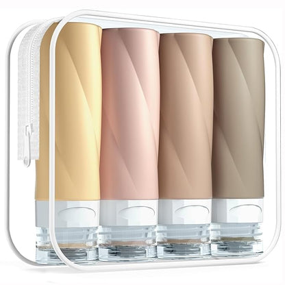 Gemice Travel Bottles for Toiletries, 3oz Tsa Approved Travel Size Containers BPA Free Leak Proof Travel Tubes Refillable Liquid Travel Accessories with Clear Toiletry Bag (4 Pack)