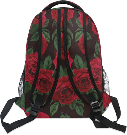 ALAZA Red Rose Flower Floral Large Backpack for Women Girls kids School Personalized Laptop iPad Tablet Travel School Bag with Multiple Pockets