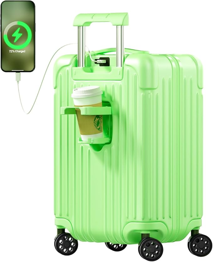 Krute Carry on Luggage 20 Inch Suitcases with Spinner Wheels Hardside Luggages Cup Holder Carry Suitcase USB Charger Port PC+ABS with TSA Lock