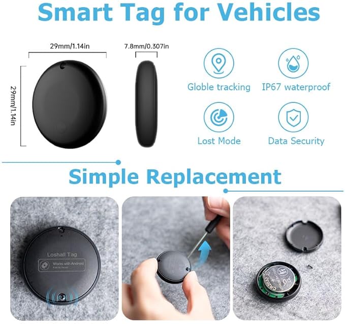 Tracker for Vehicles, Works with Google Find Hub(Android Only), Easily Find, Encrypted Location Data, Magnetic Hidden Car Tracker, No Monthly Fee Or Subscription, No SIM Required