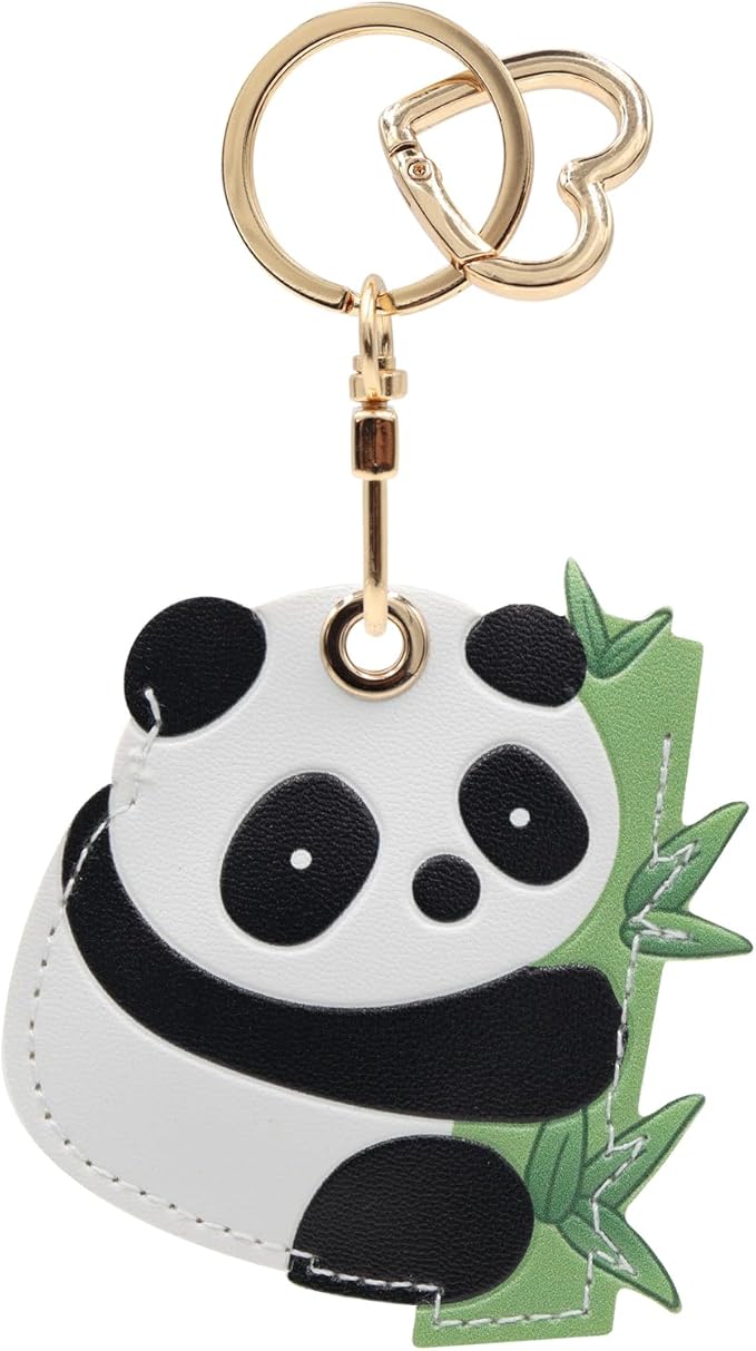 MC Fashion PU Leather Keychain Holder Case Compatible with AirTag, Cute Cartoon Panda GPS Tracker Case Charm Key Ring (Panda#2)