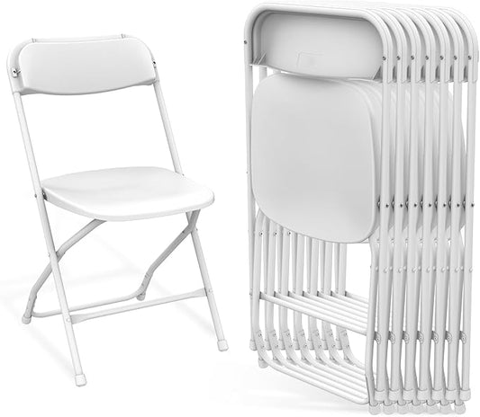 Folding Chairs 8Pack, Outdoor Portable Foldable Chair with Steel Frame, 350lbs Capacity Heavy Duty Metal White Plastic Folding Chairs for Patio, Picnic, Kitchen, Dining (Snow-White)