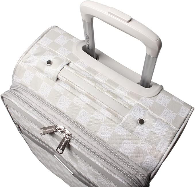 Steve Madden Designer Luggage Collection - 3 Piece Softside Expandable Lightweight Spinner Suitcase Set - Travel Set includes 20 Inch Carry on, 24 Inch & 28-Inch Checked Suitcases (Chalet Light Grey)
