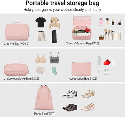 Hanke 7 Set Compression Packing Cubes for Travel, Expandable Large Packing Cubes for Suitcases and Backpack, Luggage Packing Organizer Bags with Double Zipper as Travel Essentials