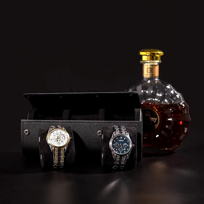 MR.OKAY 3 Watch Travel Case- Classic Leather Watch Case With Superb Texture.Portable Watch Roll Or Organizer For Storage And Display. Best Travel Gift for Men,All Handcrafted By Artisans.