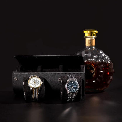MR.OKAY 3 Watch Travel Case- Classic Leather Watch Case With Superb Texture.Portable Watch Roll Or Organizer For Storage And Display. Best Travel Gift for Men,All Handcrafted By Artisans.