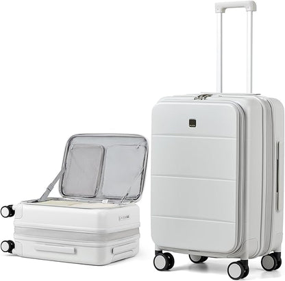 MILADA 24 Inch Expandable Top Opening Luggage with Spinner Wheels Medium Checked Suitcase with Wheels Hard Shell Trunk Suitcase TSA Approved Luggage for travel, White