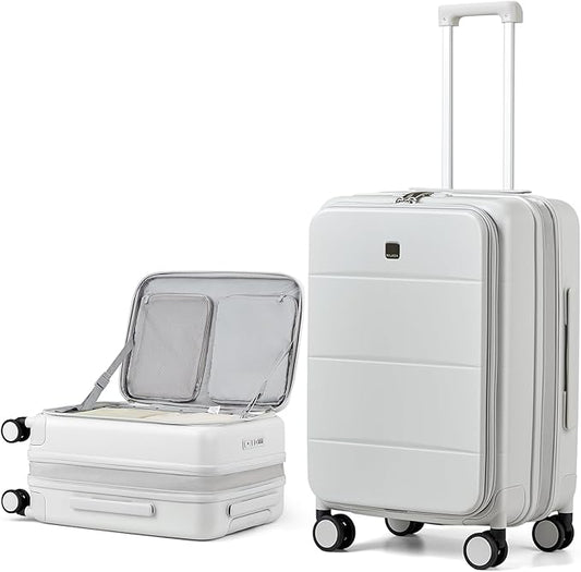 MILADA 24 Inch Expandable Top Opening Luggage with Spinner Wheels Medium Checked Suitcase with Wheels Hard Shell Trunk Suitcase TSA Approved Luggage for travel, White