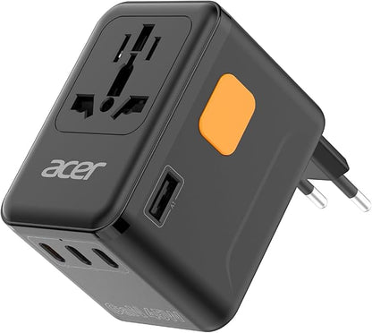 Acer 45W GaN Universal Travel Plug Adapter - International Power Adapter with 3 USB C & 1 USB A, Worldwide Power Outlet Travel Essentials for USA to European UK AUS Ireland, Type C/G/I/A, Black