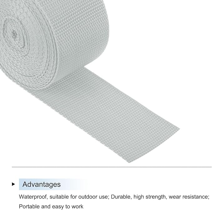 MECCANIXITY Lightweight Polypropylene Webbing Strap 2" 5 Yard Backpack Strapping Band Light Grey for Outdoor Luggage Cargo Straps