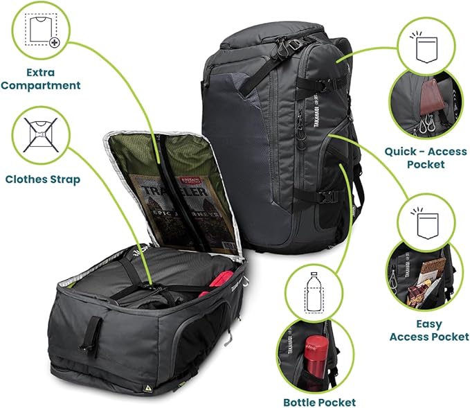 torch 40L Travel Backpack for Men - Large Carry On Backpack Airline Approved with Rain Cover for Camping, Hiking, Outdoor - Takahagi (Iron Grey)