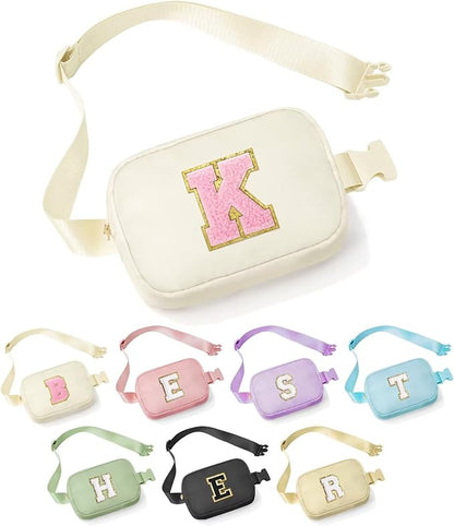 YOOLIFE Initial Crossbody Bag Fanny Pack for Girls Kids, Purse for Little Girl Everywhere Belt Bag Personalized Girls Christmas Gifts Stocking Stuffers, Beige K