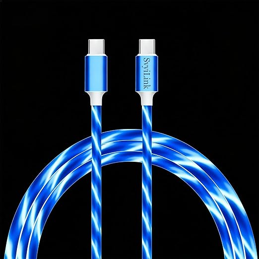 USB Cable PD Fast Charger Lighted Up (USB C to C Blue),Mobile Phone Data Cable, Charging Cable, Supports Data Transfer, 39-inch, TPE Material, Compatible with Almost All Type-C Devices.