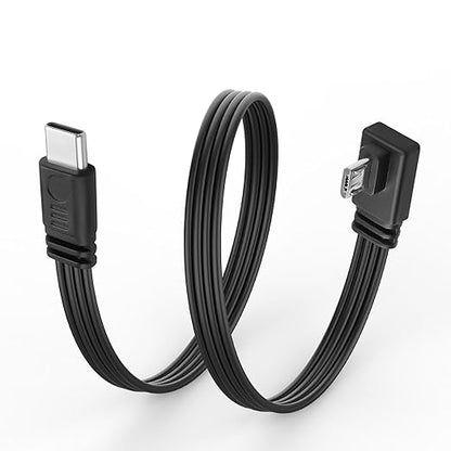 Flexible USB Type-C to Micro USB Cable,90 Degree Micro 5pin to USB C Flat Data Cable,Type C-to-Micro Short Flat Cable Supporting Charging& DataTransfer,for Phone,Camera,Laptop-30CM(Left)