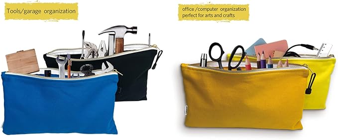 8 Pack Canvas Tool Bag Zipper Pouch - Heavy Duty 16 oz. Canvas Tools Utility Pouches, Multipurpose Storage Organizer Tote Bags with Dependable Metal Zippers, 12.5 x 7-Inch