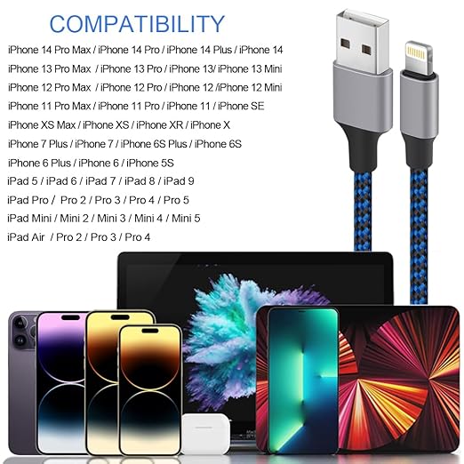 TAKAGI for iPhone Charger, [MFi Certified] Lightning Cable 3PACK 3FT Nylon Braided USB Charging Cable High Speed Transfer Cord Compatible with iPhone 14/13/12/11 Pro Max/XS MAX/XR/XS/X/8/iPad(Blue)