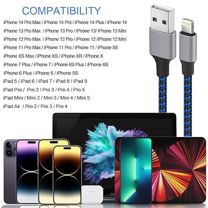TAKAGI for iPhone Charger, [MFi Certified] Lightning Cable 3PACK 3FT Nylon Braided USB Charging Cable High Speed Transfer Cord Compatible with iPhone 14/13/12/11 Pro Max/XS MAX/XR/XS/X/8/iPad(Blue)